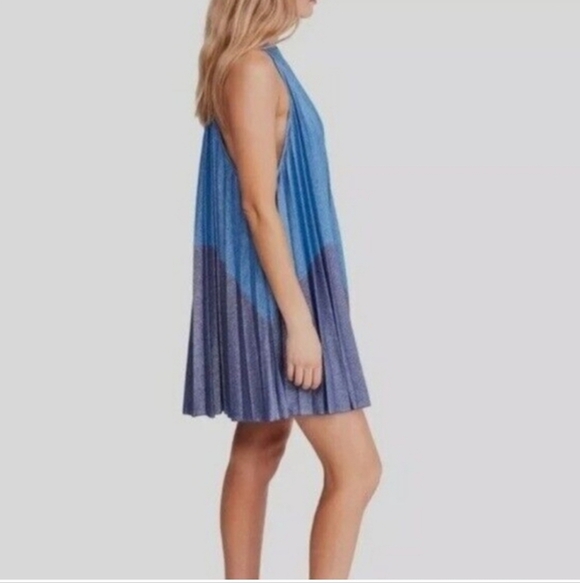 Free People Womens Pleated Love Metallic Mini Dress Small - Picture 3 of 10